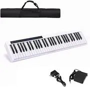 Portable Piano 61 Key, Digital Touch Sensitive Keys Keyboard, Bluetooth, Built-in Speakers, Power Supply, Portable Bag (Color : White)