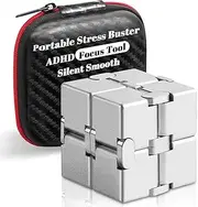 Bonison Infinity Cube - Fidget Cube Toys for Adults and Kids Premium Aluminum Alloy for Stress Relief, Anxiety, ADHD, Fidget Block with Case Pocket Size Gift for Work, School, Travel