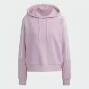 ADIDAS Essentials Loose-Cut 3-STRIPES Cropped Hoodie Clear Pink White M 8/10