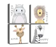 Kids Wall Art Inspirational Quotes Canvas Print Safari Animals (4 Panels)