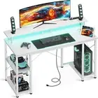 ODK Computer Desk with RGB Light Strip & Built-in Socket, Office Desk with Large