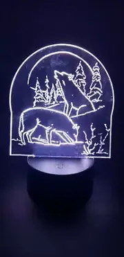 Wolf Timber Wolf Wolves Howling at the Moon 3D Acrylic LED Light Lamp