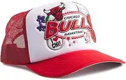 Mitchell & Ness Chicago Bulls Foam Front Trucker Cap, Adjustable Hat Red White, Red White, One Size