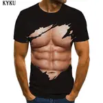 KYKU MUSCLE T OVERSIZE 腹部肌肉搞笑復古黑色印花襯衫服裝朋克搖滾修身