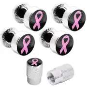 Motorcycle Polished Aluminum License Frame Tag Bolts + Valve Caps - Pink Ribbon