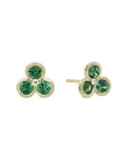 14K Diamond .03 ct. & .89 ct. Emerald Flower Studs