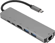 USB C Ethernet Hub Adapter, 6 in 1 High Speed Multiport Type C Dongle with Rj45 Ethernet Docking Station Compatible with MacBook, for, for