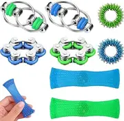 8 Pieces Bicycle Chain, Fidget Toy Set, Roller Chain and Key Chain for ADHD, ADD, Autism, Stress Relief, Iron Ring, Key Ring, Finger Spinning Toy