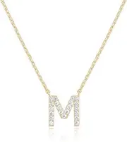 [PAVOI] 14K White Gold Plated Cubic Zirconia Initial Necklace | Letter Dainty Necklaces for Women