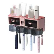 Toothbrush Shelf Punch Free Wall Mounted Mouthwash Cup Holder Toilet Storage Rack Pink 4 Cups
