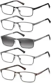 EYECEDAR 5-Pack Reading Glasses for Men Rectangular Metal Readers Eyeglasses Spr