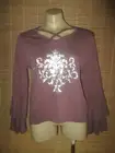 Gothic hippy stretchy Mauve ANGEL L/S sleeve silver embossed TOP size M [10-12]