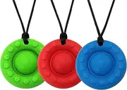Panny & Mody Sensory Chew Necklaces(3 Pack), Round Silicone Pop Pendant Chewable Jewellery, Reduce Chewing Biting Fidgeting for Autistic, ADHD, SPD, Oral Motor Children, Kids, Boys and Girls