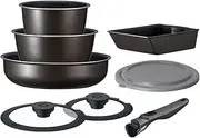 Iris Ohyama EHDC-S9S Pot and Frying Pan Set, 9-Piece Set, IH and Gas Stoves, Non-Stick, Oven Cooking, Deep Type, 9-Piece Set, Grayish Brown