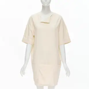 [二手] THE ROW ivory cream triple pocket asymmetric collar boxy silk dress US0 XS