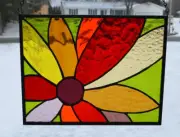 Handmade One of a Kind Stained Glass Abstract Daisy Flower Colorful Red Green
