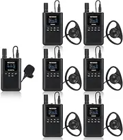 Retekess TT125 Wireless Tour Guide System Headsets,Translation Devices for Church,100 Hours Long Battery Life, Built-in Mic, Interpretation Equipment for Church,Teach (1 Transmitters and 6 Receivers)