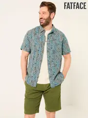 FatFace Teal Blue Short Sleeve Leaf Print Shirt (AJ5106) | $102
