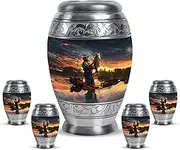 Fishing Urns For Human Ashes Adult Man Small - Cremation Urn For Ashes For Men - Small Urns For Ashes Set Of 4 - Ocean Sunset Memorial - Cremation Keepsake Urn for Ashes (Combo Of 5, 10" & 3")