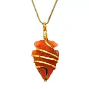 Carnelian Pendant Gold, Spiral Pendant Carnelian Arrowhead (With Gold Chain)