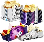 Caoekego 24Pcs Outer Space Themed Paper Food Trays Astronaut Food Serving Boat Rocket Nacho Trays Disposable Snack bowl for Astronaut Party Galaxy Party Birthday Party Supplies, White