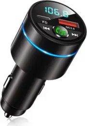 RIWUSI FM Transmitter for Car Bluetooth 5.3, [All-Metal] PD 30W & QC3.0 18W Fast
