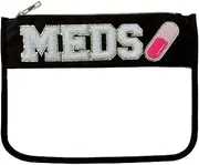 cqoogrlx Clear Makeup Letter Bag Chenille Glitter Varsity Letter Patch Zipper Toiletry Pouch Travel Beach Summer Pool Bag Gifts for Women Girls(Beach-blue), MEDS-black