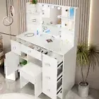 Dressing Table Stool Set Makeup Desk Mirror Storage 5 Drawer 10 LED Bulbs