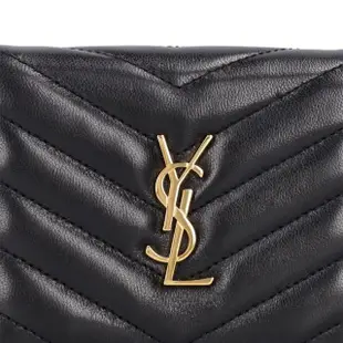 【YSL】Cassandre 小羊皮 翻蓋 短夾 卡夾 零錢包 皮夾 短夾 黑色 金色