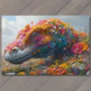 4x6" Komodo Dragon Covered Flowers Cute Colorful Unreal Strange Fun Unusual