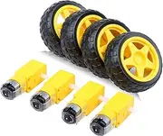 4PCs DC Electric Motor 3-6V Dual Shaft Geared TT Magnetic Gearbox Engine with 4Pcs Plastic Toy Car Tire Wheel, Mini Φ67mm Smart RC Car Robot Tyres Model Gear Parts, Yeeco