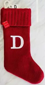 Wondershop Stockings Initial D Crochet Large Red 18x8