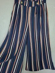 Wide Leg Pants Striped Pockets Womens Size M Elastic Back Flat Front BNWT
