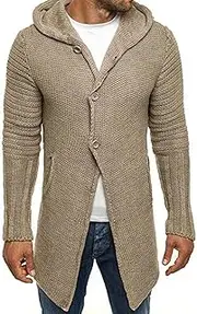 [ORDOBO] Men's Cardigan Sweater - Men Knitwear Hooded Cardigan Autumn Winter Long Knit Sweater Slim Tops Outdoor Street