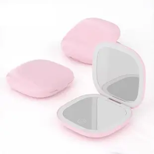 【戀戀家居】粉紅色 口袋餅乾LED補光化妝鏡(可調光 附電池)