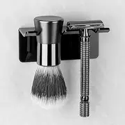 Safety Razor Holder for Shower Wall, Self Adhesive Razor and Brush Stand for Bathroom, Shaving Brush Stand Compatible with Fusion 5 Proglide, Mach 3 Classic(Black Clear)