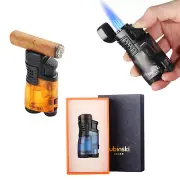 Lubinski Windproof Plastic Cigar Lighter Punch Holder 3 Flame Jet Torch Butane