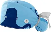 [YTYVAGT] 2-Pc,Gourd-Shaped Working Cap,Fisherman Hat with Buttons and Cotton Sweatband,Devilfish and Shark Octopus