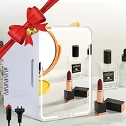YOPOWER Mini Skincare Fridge with Dimmable LED Light Mirror, 8L Portable Makeup Fridge Cooler and Warmer for Bedroom, Car, Office, Small Refrigerator AC/DC Powered for Cosmetics and Food, White
