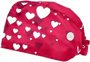 [WOSHJIUK] Working Hat 2 Pack Scrub Caps for Women,Happy Valentine's Day red White Hearts Cats,Tie Back Cap Adjustable Scrub Hat