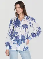 GUESS Women's Eco Blue Floral Clara Button-Up Top Size: Small, Cotton