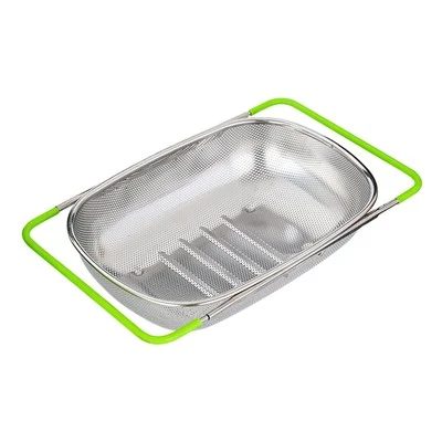 Over Sink Strainer Colander Basket Stainless Steel For Kitchen with Rubber Gr...