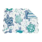Turtle Bay Quilted Reversible Blue Coastal Placemats Set of 6, 13" x 19"