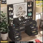 Large Dressing Table Dresser Vanity Desk with 7 Storage Drawers LED Mirror Black