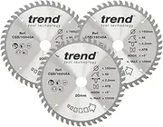 Trend Wood Circular Saw Blades, 160mm Diameter, 20mm Bore, 48 Teeth, 2.2mm Kerf, +15° Hook, TCT, Fine Finish, 3 Pack, CSB/160/3PK