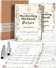 UNCLE EJ® Grooved Cursive Handwriting Workbook Kit - Large Cursive Workbook for Kids 8-12 and Adults, Magic Reusable Grooved Handwriting Practice, Letters Words & Affirmations, Cursive Charm, 9.8"x7"