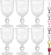 [Yungala] Vintage Wine Glasses,Set of 6 Glass Goblets for Water, Wine or Cocktails - Fancy Wine Glasses with a retro vibe. Sunflower Embossed Design on sturdy dishwasher-safe glasses.