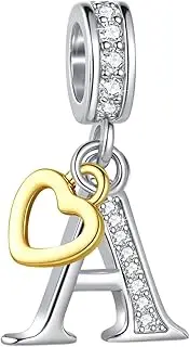 [SBI Jewelry] Heart Dangle Initial A-Z Letter Charm Compatible with Pandora Charm Bracelets for Women Alphabet Pendant