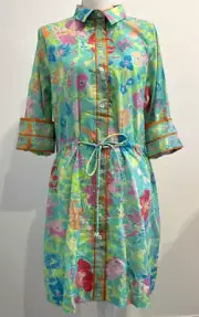 Gretchen Scott Pulley Dress Tropical Floral & Bird Multicolor Button Front XL