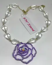 Betsey Johnson Pendant Lilac Rose with Crystals Necklace MSRP $88